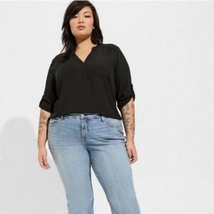 Torrid Harper Georgette Popover 3/4 Sleeve Black Blouse Size 1X Excellent EUC